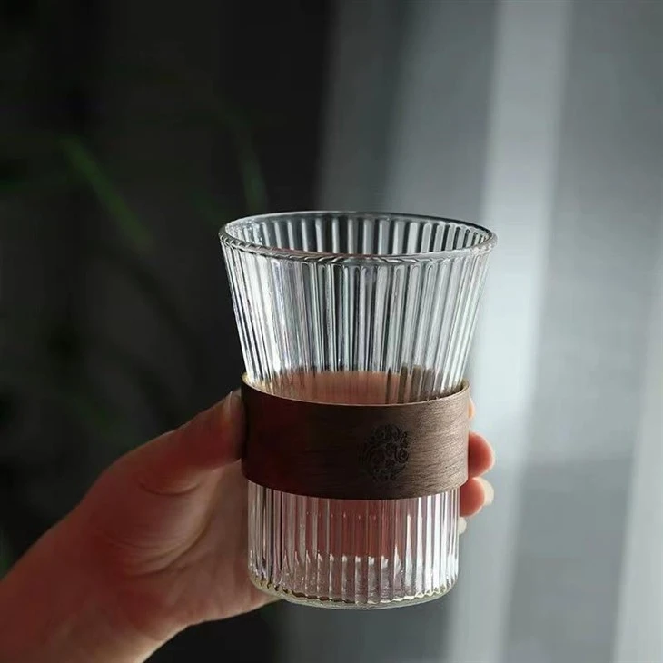 Striped Wooden Set High Borosilicate Teacup factory